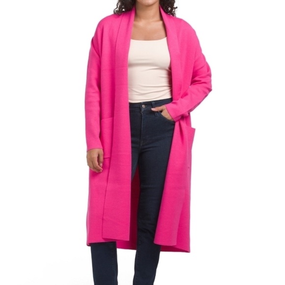 Maxsport Azalea Pink Knit Long Open Front Cardigan - Picture 1 of 8